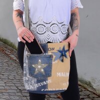 Sunsa Vintage Umhängetasche aus Upcycling Jeans & Canvas. Damen Crossbody Bag