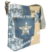 Sunsa Vintage Umhängetasche aus Upcycling Jeans & Canvas. Damen Crossbody Bag