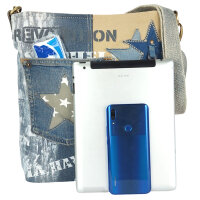 Sunsa Vintage Umhängetasche aus Upcycling Jeans & Canvas. Damen Crossbody Bag