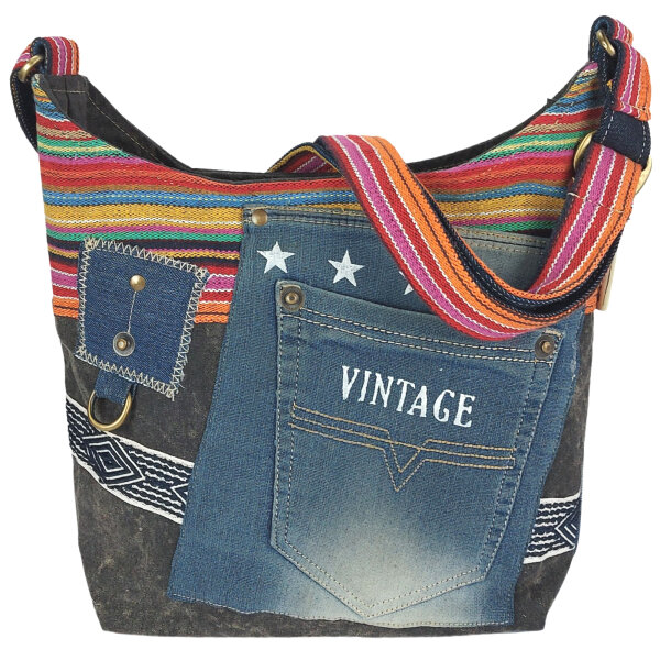 Sunsa Umhängetasche aus Upcycling Jeans & Canvas. Crossbody Hobo Tasche