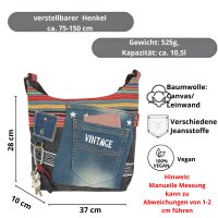 Sunsa Umhängetasche aus Jeansstoff & Canvas. Crossbody Hobo Tasche