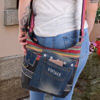 Sunsa Umhängetasche aus Upcycling Jeans & Canvas. Crossbody Hobo Tasche