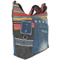 Sunsa Umhängetasche aus Upcycling Jeans & Canvas. Crossbody Hobo Tasche