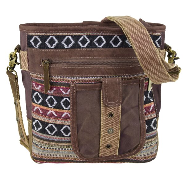 Sunsa colorful small canvas bag shoulder bag crossbody brown weaved cotton