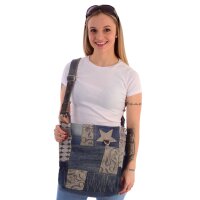 Sunsa Damen Umhängetasche in Patchwork Design. Crossbody aus Canvas & Upcycling Jeans