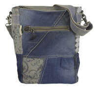 Sunsa Damen Umhängetasche in Patchwork Design. Crossbody aus Canvas & Upcycling Jeans