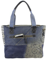 Sunsa Damen Handtasche aus recycelter Jeans & graue Canvas. Nachhaltige Shopper in Patchwork Design