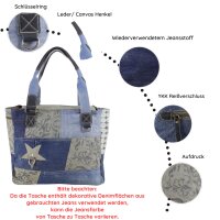 Sunsa Damen Handtasche aus recycelter Jeans & graue Canvas. Nachhaltige Shopper in Patchwork Design