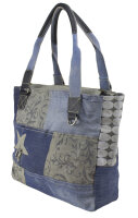 Sunsa Damenhandtasche aus Upcycling Jeans & graue Canvas. Shopper in Patchwork Design