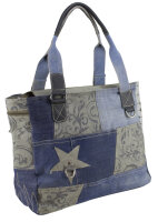 Sunsa Damenhandtasche aus Upcycling Jeans & graue Canvas. Shopper in Patchwork Design