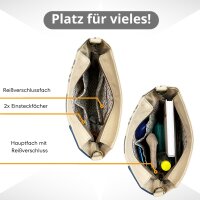 Sunsa Umhängetasche aus recycelter Jeans & Canvas. Nachhaltige Crossbody mit Mandala Motiv