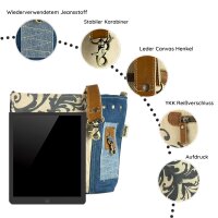 Sunsa Umhängetasche aus recycelter Jeans & Canvas. Nachhaltige Crossbody mit Mandala Motiv