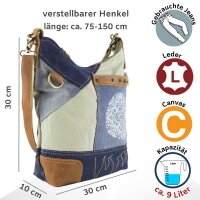 Sunsa canvas bag hobo jeans stonewashed blue shoulder bag crossbody brown