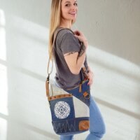 Sunsa canvas bag hobo jeans stonewashed blue shoulder bag crossbody brown