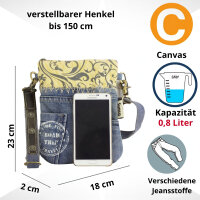 Sunsa kleine Umhängetasche aus Jeansstoff & Canvas Mini Jeanstasche
