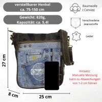 Sunsa Messenger Umhängetasche aus Jeansstoff und schwarzem Canvas. Tasche