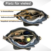 Sunsa Messenger Umhängetasche aus recycelter Jeans und schwarzem Canvas. Nachhaltige Tasche