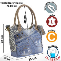Sunsa Handtasche aus Jeansstoff & Canvas. große Schultertasche/ Shopper