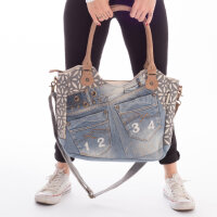Sunsa Handtasche aus Upcycling Jeans & Canvas. große Schultertasche/ Shopper