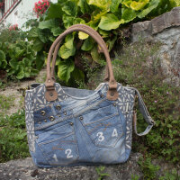 Sunsa Handtasche aus Upcycling Jeans & Canvas. große Schultertasche/ Shopper