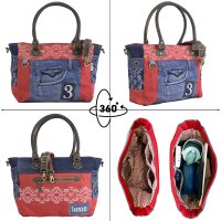 Sunsa woman canvas bag shopper red shoulder bag crossbody jeans blue