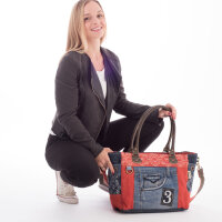 Sunsa woman canvas bag shopper red shoulder bag crossbody jeans blue