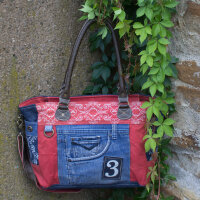 Sunsa woman canvas bag shopper red shoulder bag crossbody jeans blue