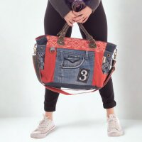 Sunsa woman canvas bag shopper red shoulder bag crossbody jeans blue