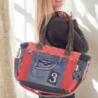 Sunsa woman canvas bag shopper red shoulder bag crossbody jeans blue