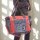 Sunsa große Handtasche aus Jeansstoff & rote Canvas. Schultertasche.