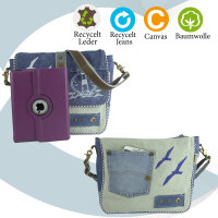 Sunsa Canvas Bag Messenger shoulder bag jeans stone washed beige crossbody blue