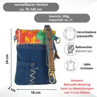 Sunsa kleine Damen Umhängetasche aus Jeansstoff & Sari. Tasche
