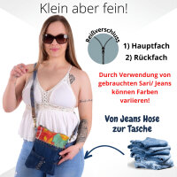 Sunsa kleine Damen Umhängetasche aus recycelter Jeans & Sari. Nachhaltige Tasche