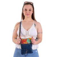 Sunsa kleine Damen Umhängetasche aus Upcycling Jeans & Sari. Tasche
