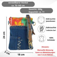 Sunsa kleine Damen Umhängetasche aus Upcycling Jeans & Sari. Tasche