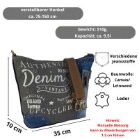 Sunsa Umhängetasche aus Jeansstoff & Canvas. Crossbody mit Vintage Motiv