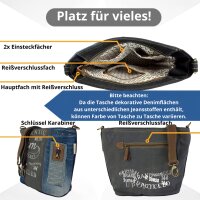 Sunsa Umhängetasche aus Jeansstoff & Canvas. Crossbody mit Vintage Motiv