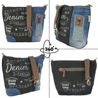 Sunsa Umhängetasche aus recycelter Jeans & Canvas. Nachhaltige Crossbody mit Vintage Motiv