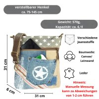 Sunsa Umhängetasche aus Canvas & Jeansstoff. Crossbody Bag