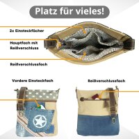 Sunsa Umhängetasche aus Canvas & Jeansstoff. Crossbody Bag