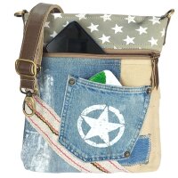 Sunsa Umhängetasche aus Canvas & Upcycling Jeans. Crossbody Bag