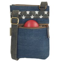 Sunsa Damen Handy Tasche, kleine vegane Umhängetasche aus Upcycling Jeans & Canvas. Vegan Cross Over bag in Vintage Stil