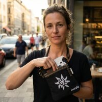 Domelo kleine Umhängetasche. Beidseitig tragbare Canvas Trachtentasche mit Herz & Edelweiss-Motiv