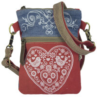 Domelo kleine Umhängetasche. Trachtentasche aus Jeansstoff & Canvas mit Herz-Motiv