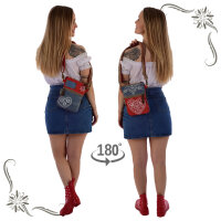 Domelo kleine Umhängetasche. Trachtentasche aus Upcycling Jeans & Canvas mit Herz-Motiv