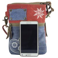 Domelo kleine Umhängetasche. Trachtentasche aus Upcycling Jeans & Canvas mit Herz-Motiv