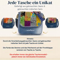 Sunsa Damen Messenger Tasche. Nachhaltige Umhängetasche aus recycelter Sari & Jeans