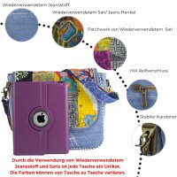Sunsa Damen Messenger Tasche. Nachhaltige Umhängetasche aus recycelter Sari & Jeans