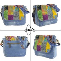 Sunsa Damen Messenger Tasche. Nachhaltige Umhängetasche aus recycelter Sari & Jeans