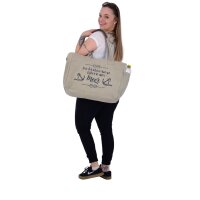Sunsa Vintage XXL Tasche. Handtasche als Sporttasche oder als Badetasche. Shopper aus beigem Canvas mit maritimen Design